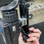 Arri EVF Mount for Tiffen Dock fixed to a ARRI EVF, mounted to a part of a Steadicam stand, closeup from the bottom